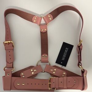 Mariemur 100% Leather Pink Harness with Gold Accents